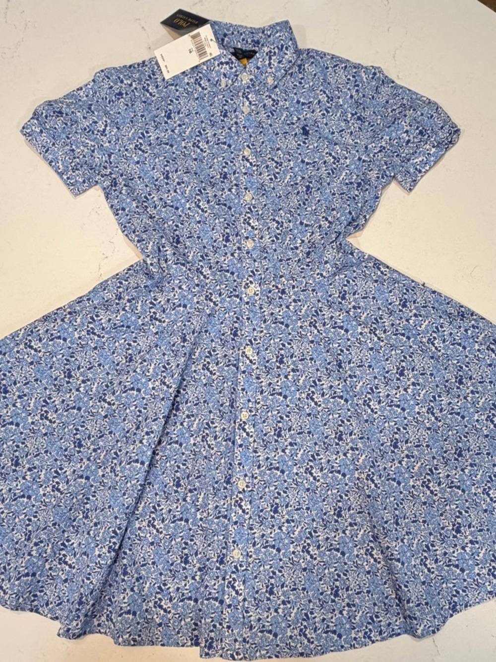 Ralph Lauren Blue and White Floral Button-Up Top